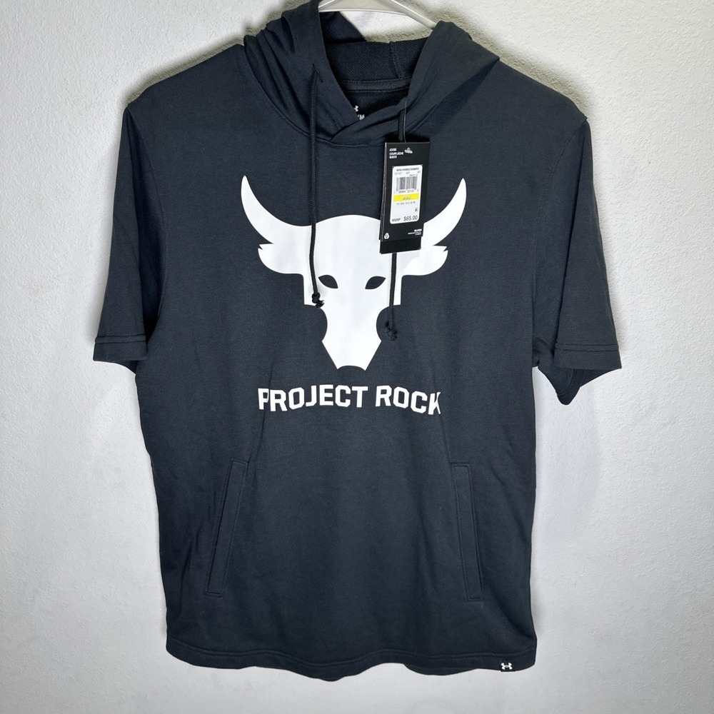 Under Armour Project Rock Short Sleeve Hoodie Men's Medium Bull Gym Training